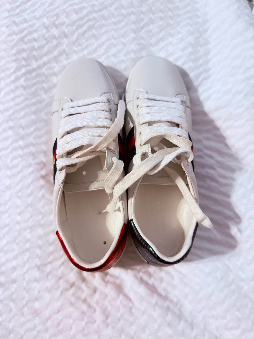 Women's White Sneakers with Green and Red Stripe - Picture 4 of 6